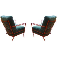 Rare JEAN ROYERE  pair of croisillon arm chairs in red iron