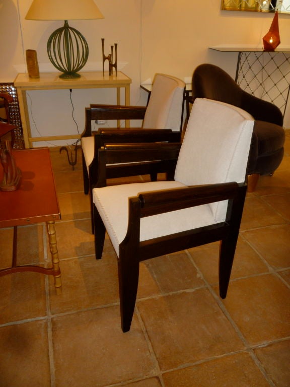 Oak Andre Sornay Exceptional Set of Four Armchairs with Nailed Back For Sale