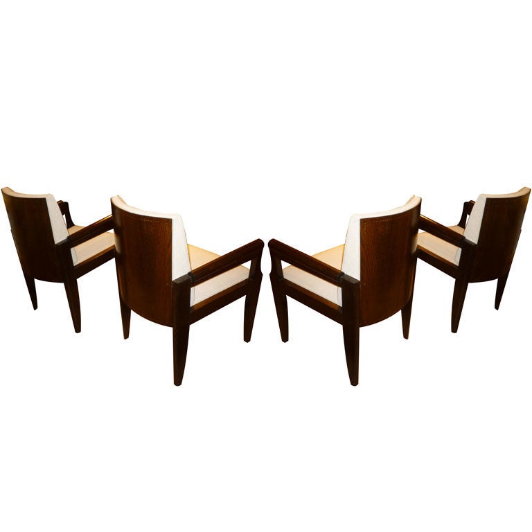 Andre Sornay Exceptional Set of Four Armchairs with Nailed Back For Sale