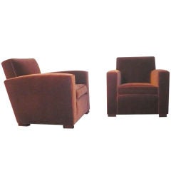 JACQUES ADNET pair of club chairs newly covered in mohair velvet