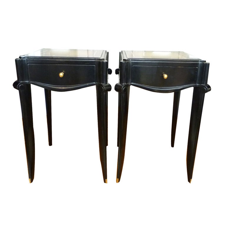 Jean Pascaud Pair of Side Tables with Églomisé Tops For Sale