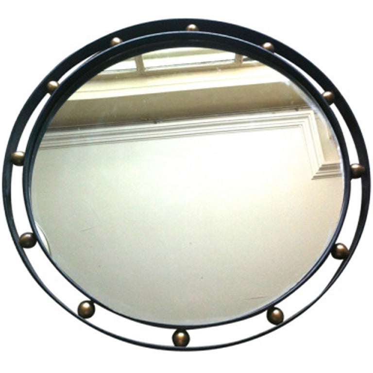 Jean Royère Wrought Iron and Brass Mirror in Vintage Condition For Sale