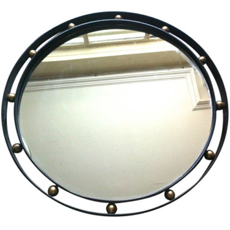 Jean Royère Wrought Iron and Brass Mirror in Vintage Condition For Sale