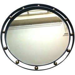 Jean Royère Wrought Iron and Brass Mirror in Vintage Condition