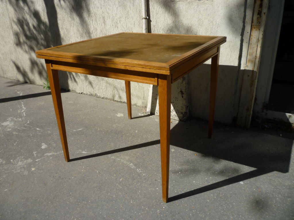 French Jacques Adnet Neoclassic Oak Foldable Top, Playing Card Table