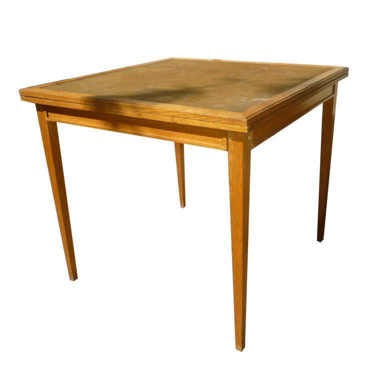 Jacques Adnet Neoclassic Oak Foldable Top, Playing Card Table