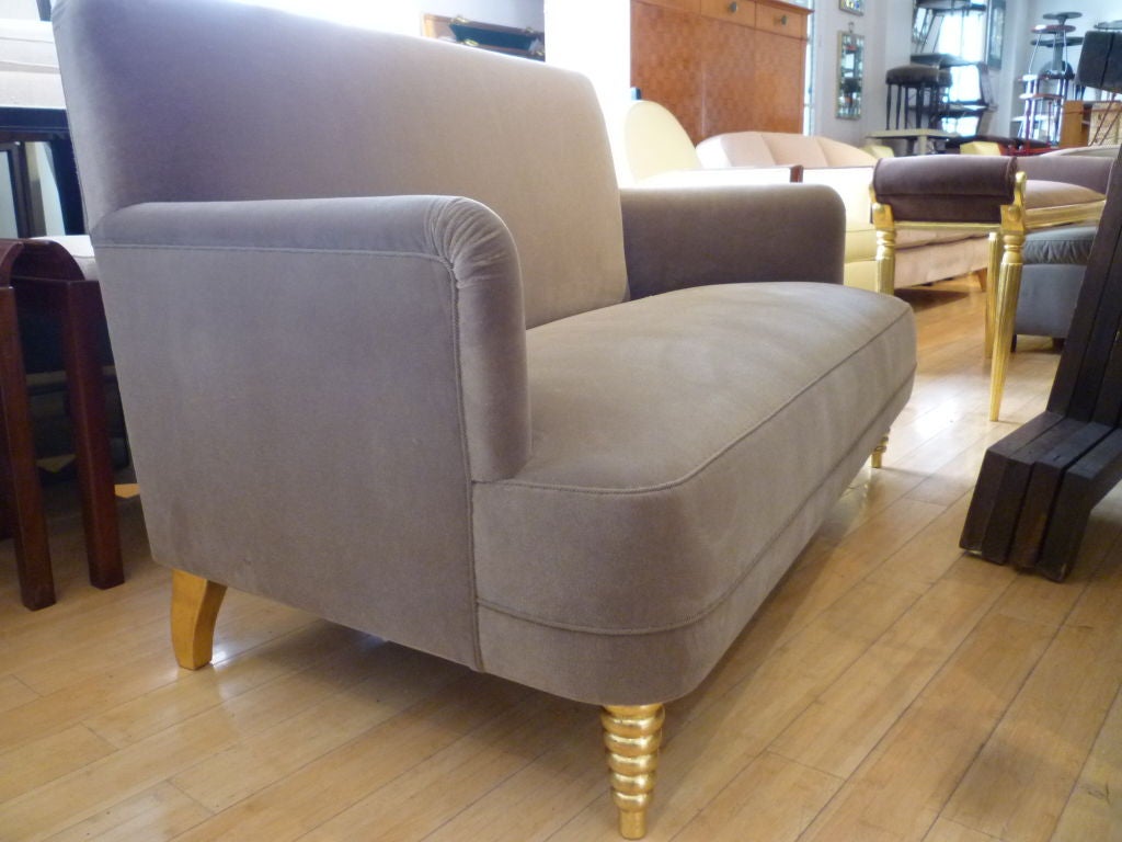 Mid-20th Century  Gold Leaf Legs Set with a Couch and Two Chairs attributed For Sale