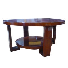 French Art Deco Modernist Round Coffee Table in Burl