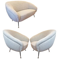 Set of One Couch and Two Chairs in the Style of Gio Ponti