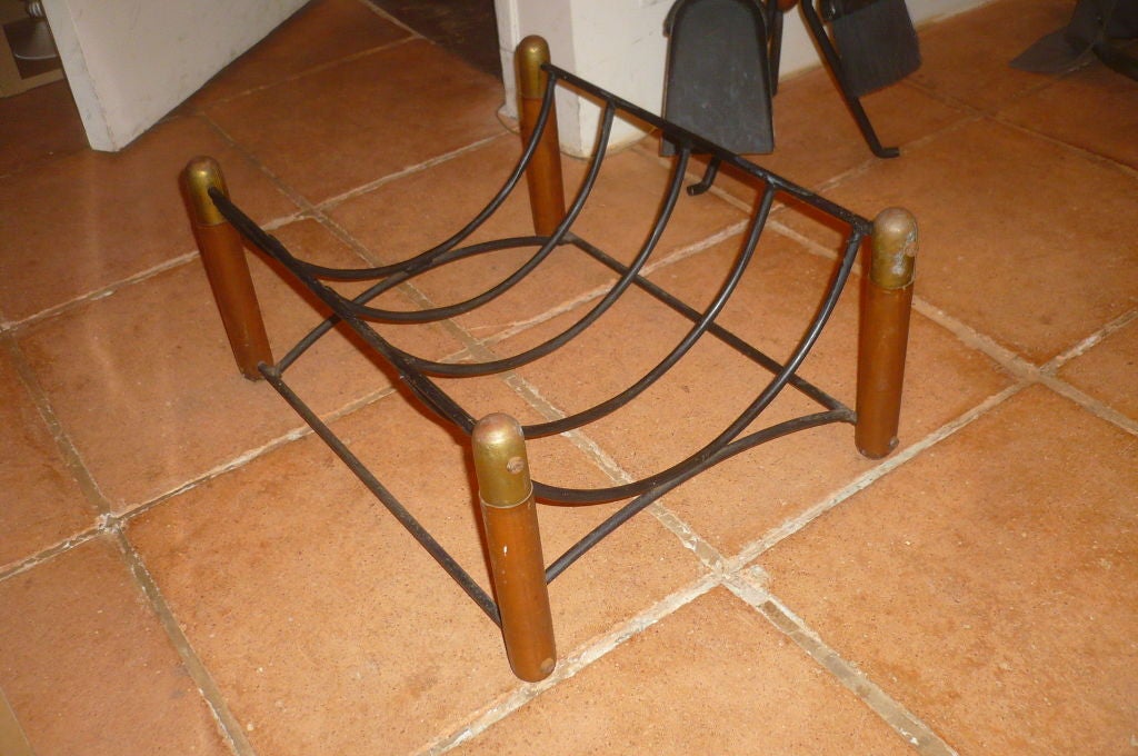 Mid-20th Century Beautiful 1950s Log Holder in Wood, Iron and Brass