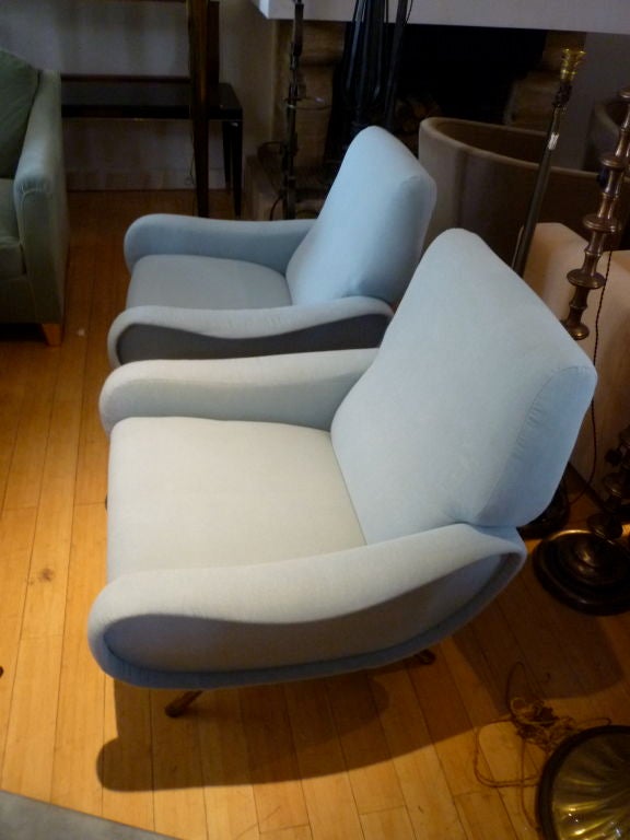 MARCO ZANUSO vintage LADY pair of chairs recovered in pale bleu For Sale 6