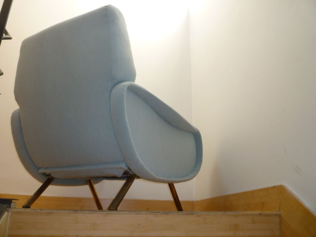 Italian MARCO ZANUSO vintage LADY pair of chairs recovered in pale bleu For Sale