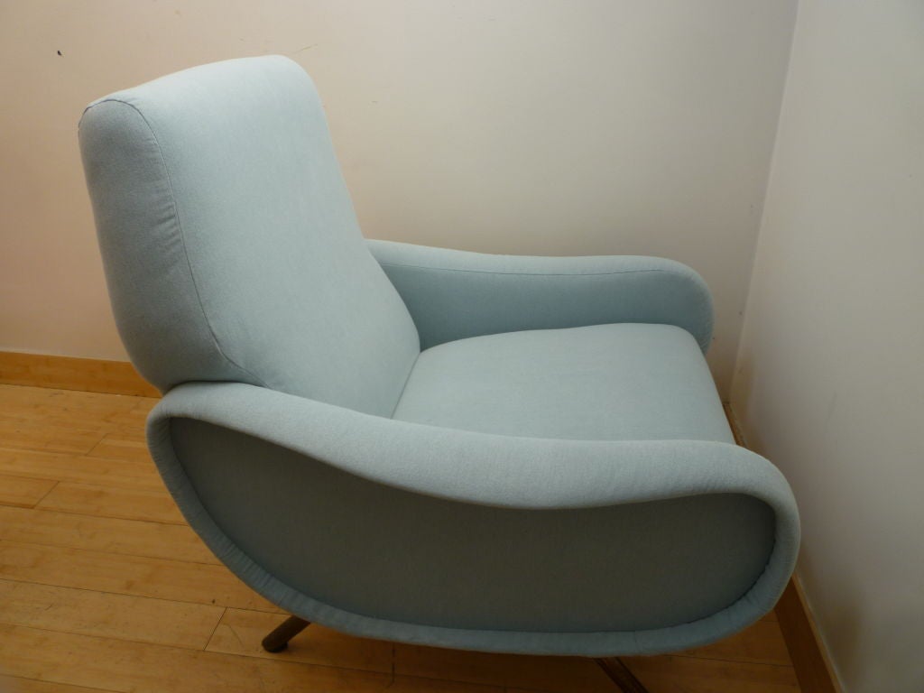 MARCO ZANUSO vintage LADY pair of chairs recovered in pale bleu For Sale 1