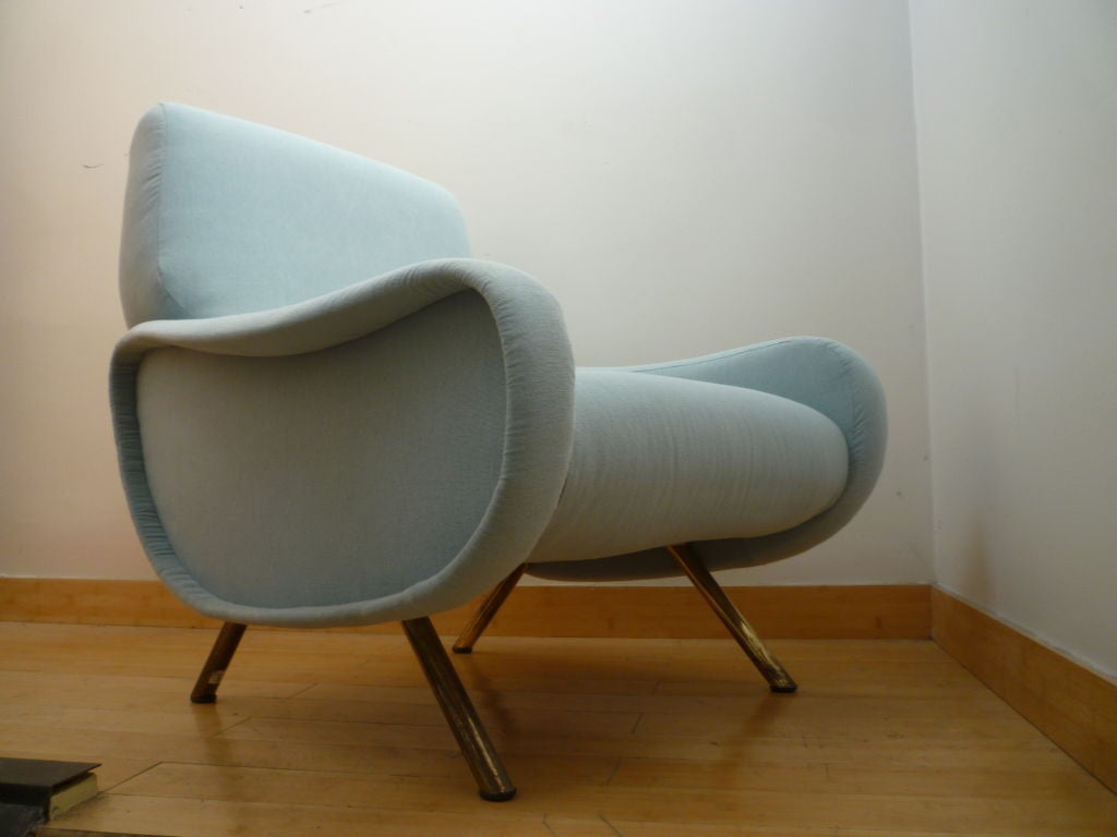 MARCO ZANUSO vintage LADY pair of chairs recovered in pale bleu For Sale 3