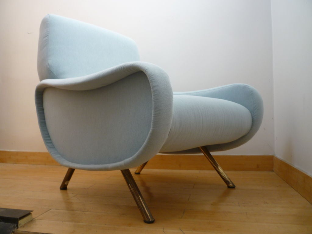 MARCO ZANUSO vintage LADY pair of chairs recovered in pale bleu For Sale 4