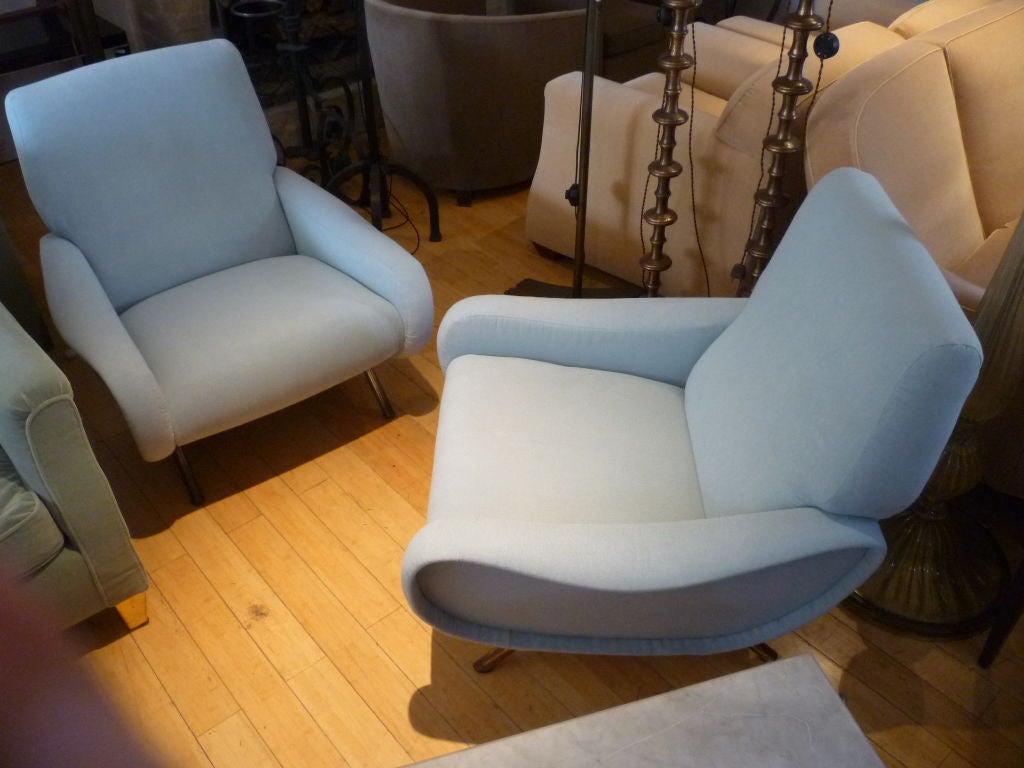 MARCO ZANUSO vintage LADY pair of chairs recovered in pale bleu For Sale 5