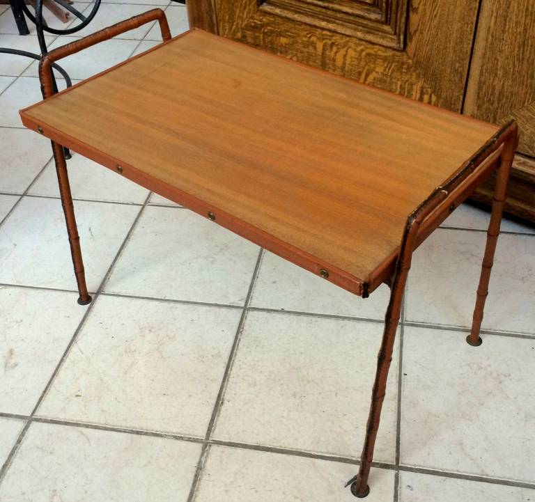 Jacques Adnet 1940s Hand-Stitched Coffee Table in Genuine Leather Condition