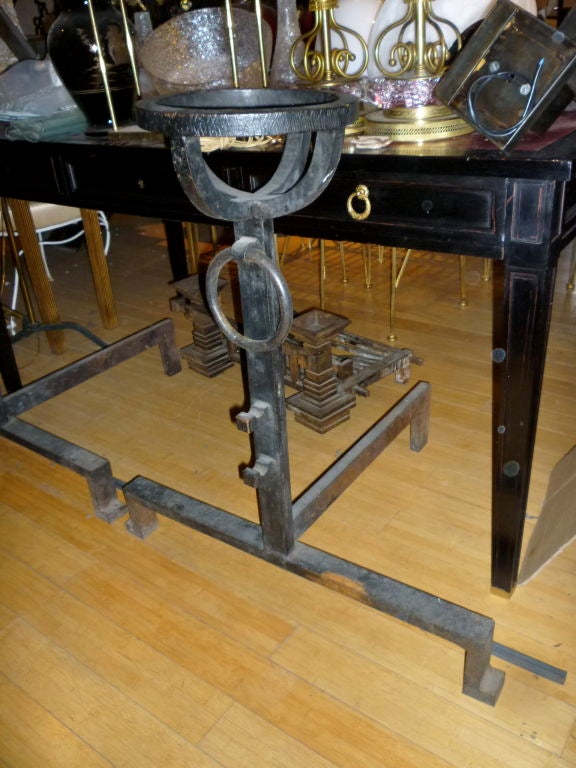 French Huge Neoclassic Pair of Andirons in Wrought Iron For Sale