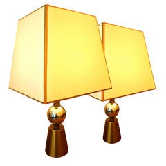 Pair of Gold and Nickel Lamps with a Central Nickel Ball