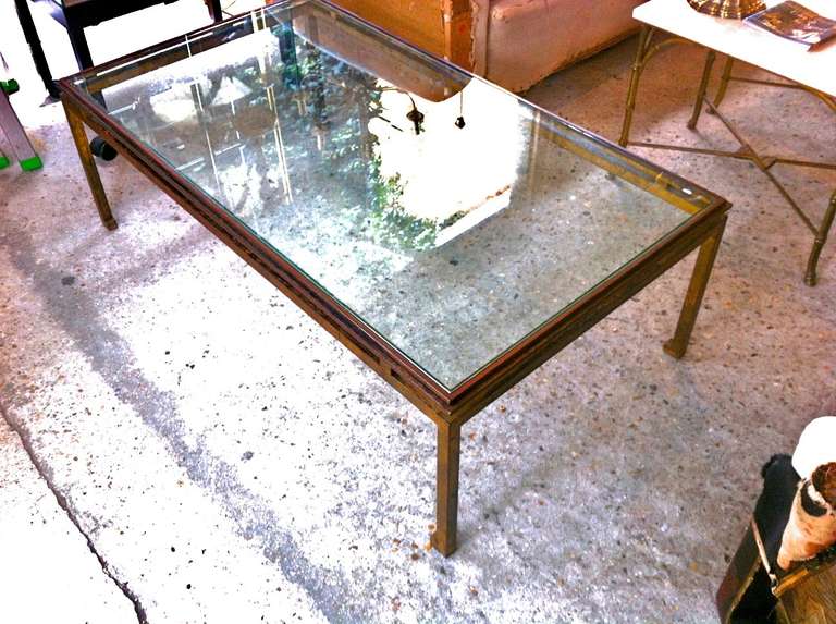 French Maison Ramsay Patina Gold Leaf Wrought Iron Rectangular Coffee Table For Sale