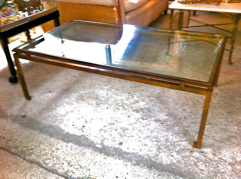Mid-20th Century Maison Ramsay Patina Gold Leaf Wrought Iron Rectangular Coffee Table For Sale