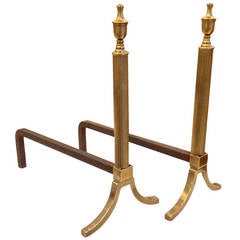 French Neoclassic 1950s Pair of Brass Andirons