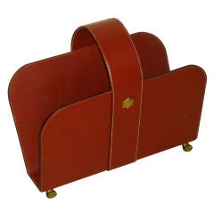 JACQUES ADNET hand stiched red leather magazine rack