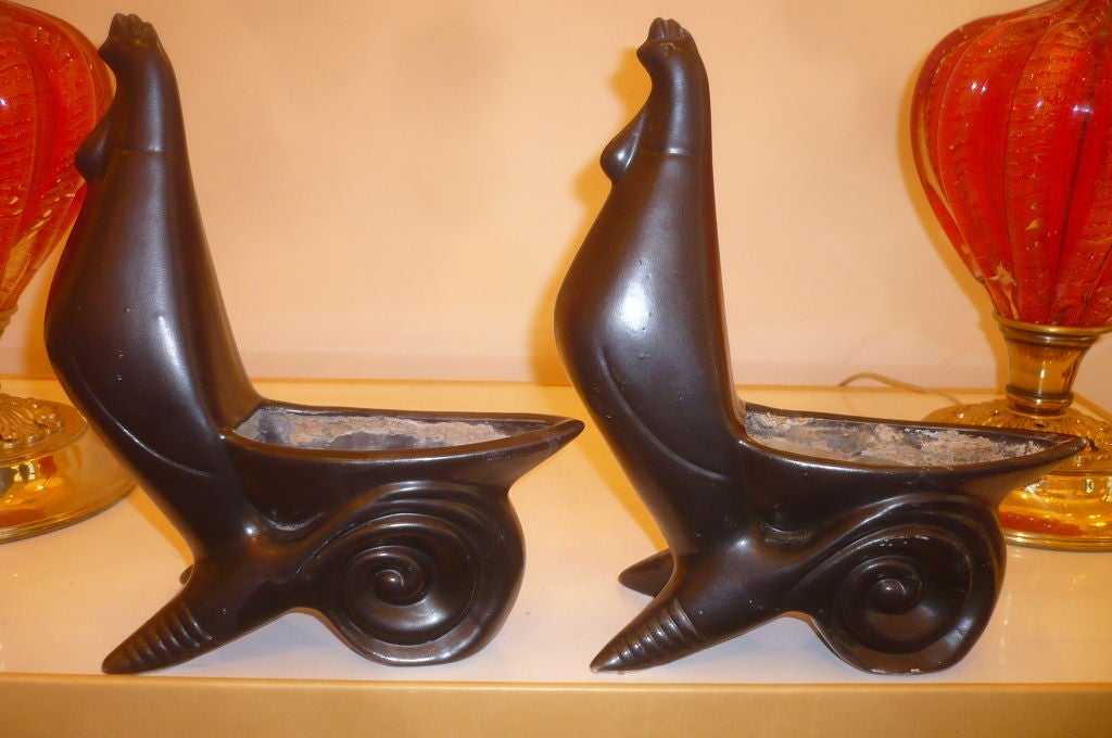 1950s Pair of French Roosters, Black Ceramic, Signed Jacquin For Sale 1