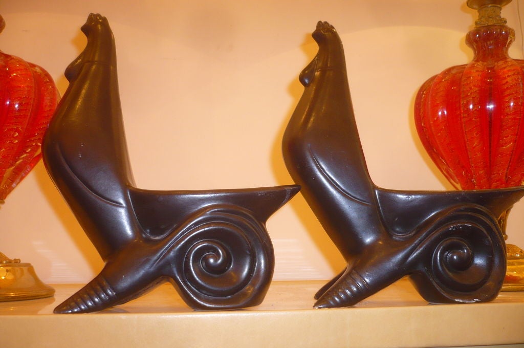 1950s Pair of French Roosters, Black Ceramic, Signed Jacquin For Sale 2