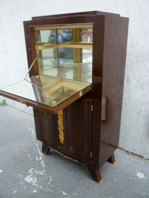 Signed Jules Leleu 1940s Bar Cabinet in Mahogany and Gold Bronze For Sale 3