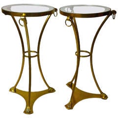 Maison Bagues Pair of Gold Bronze Neoclassic Tripod Side Tables