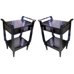 Maison Jansen Pair of Black Lacquered Neoclassic 1940s Bedsides