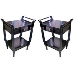 Maison Jansen Pair of Black Lacquered Neoclassic 1940s Bedsides