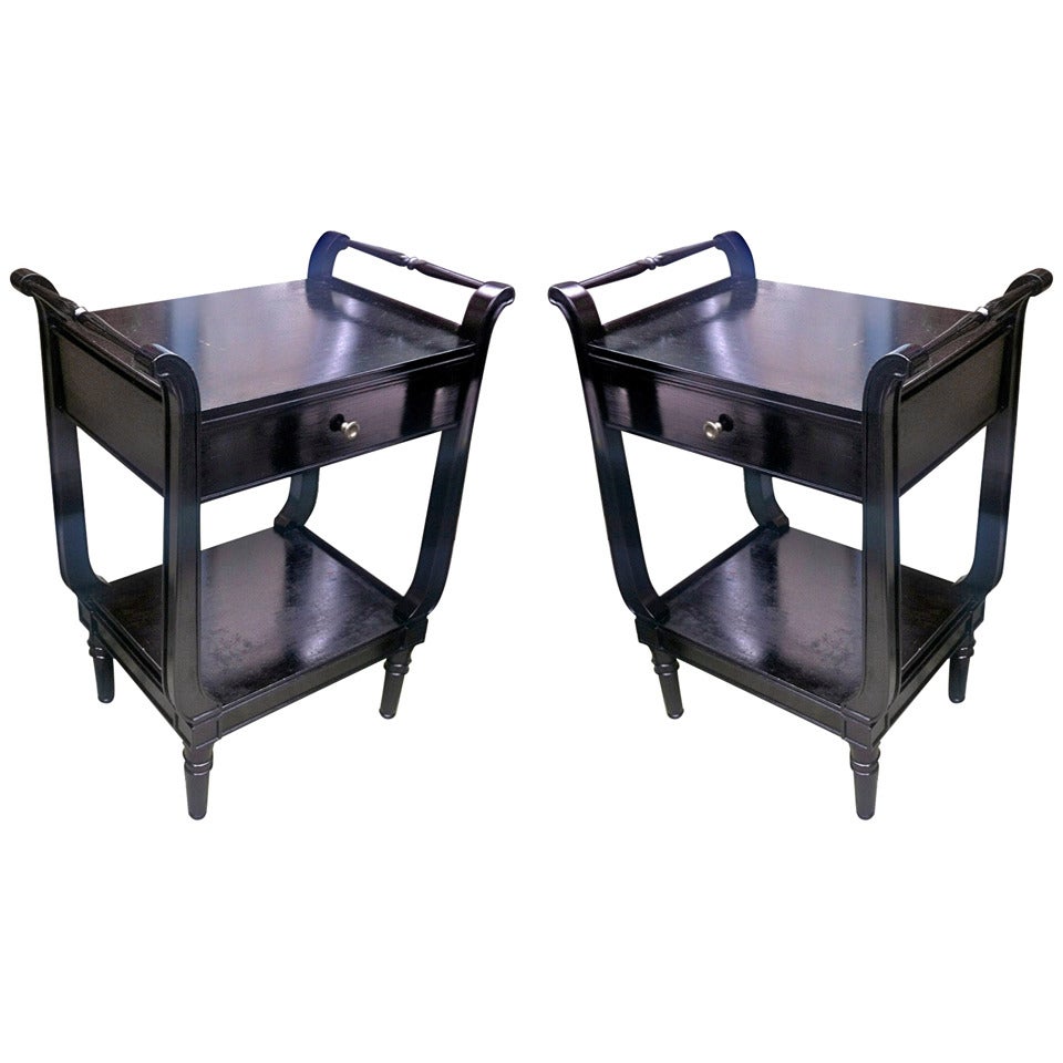 Maison Jansen Pair of Black Lacquered Neoclassic 1940s Bedsides For Sale