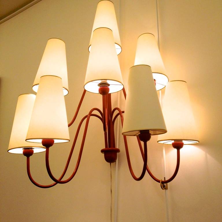 Mid-20th Century Jean Royère Red Eight-Light Sconces, Model 