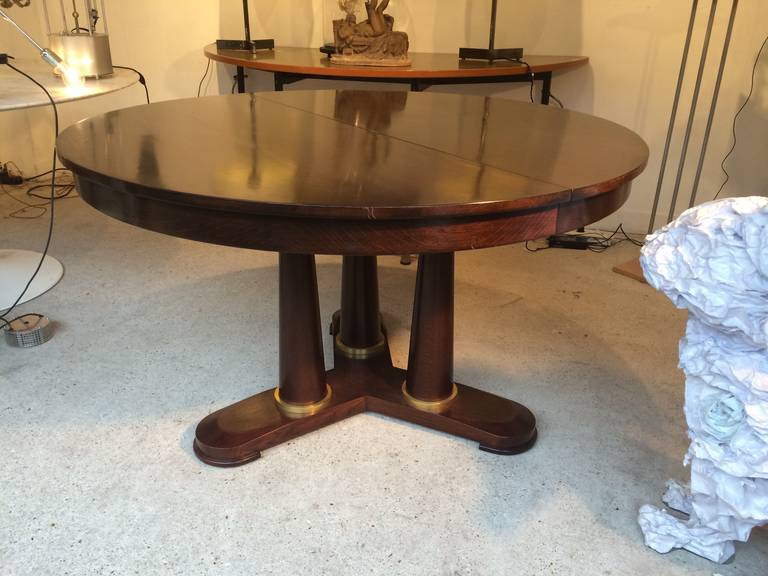 Wood jean royère Tripod Round Dinning Table with Tri-Pedestal Base For Sale
