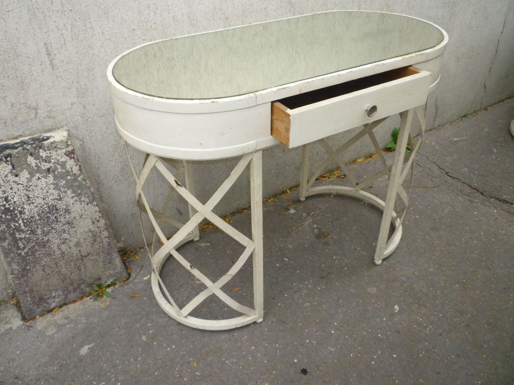 French Riviera Lady Desk in White Painted Wrought Iron In Fair Condition In Paris, ile de france
