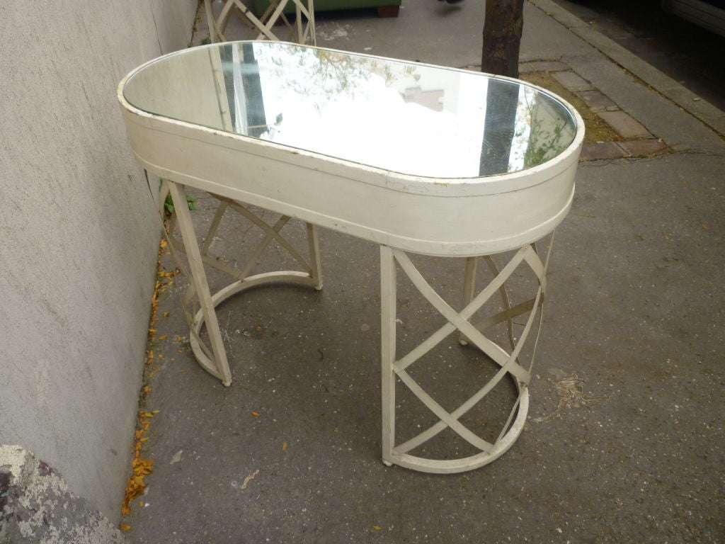Mid-20th Century French Riviera Lady Desk in White Painted Wrought Iron