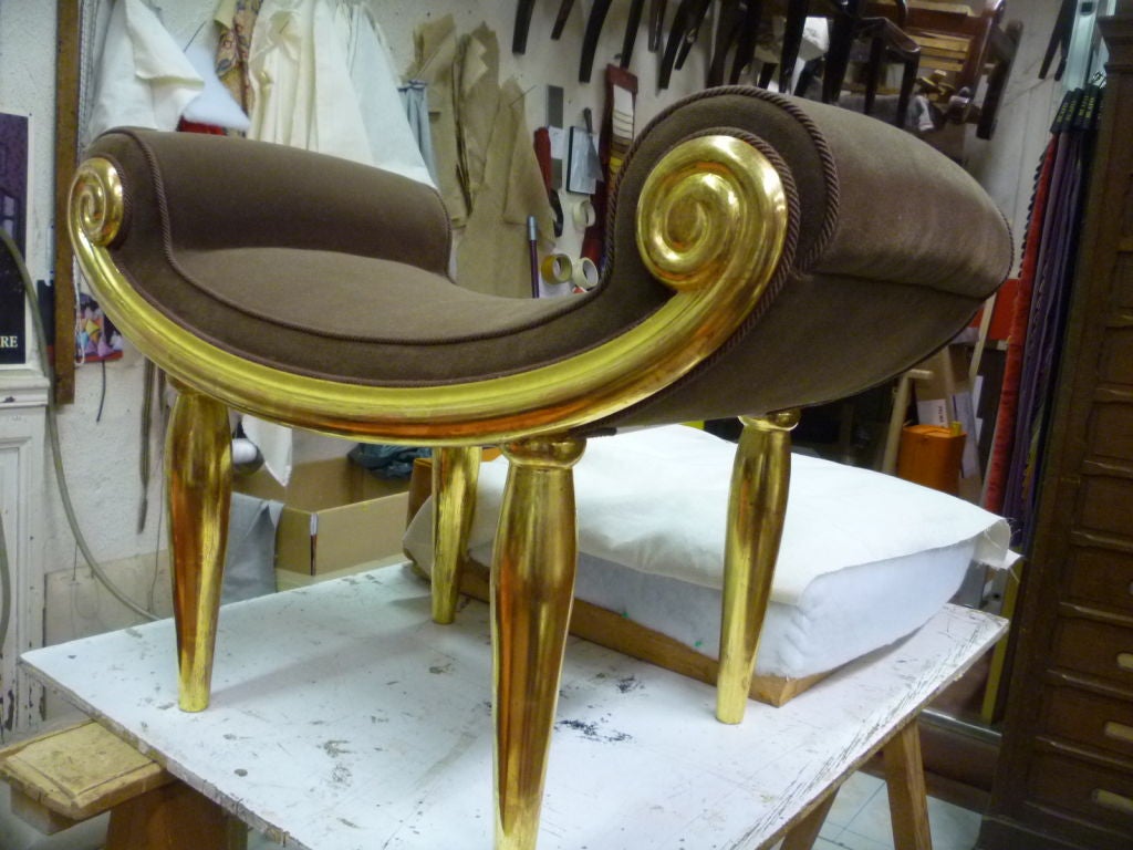 Maurice Dufrene Rare Gold Leaf Rolled-Side Bench