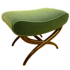 Jean Royère X-Shaped Bench Newly Upholstered in Mohair Velvet