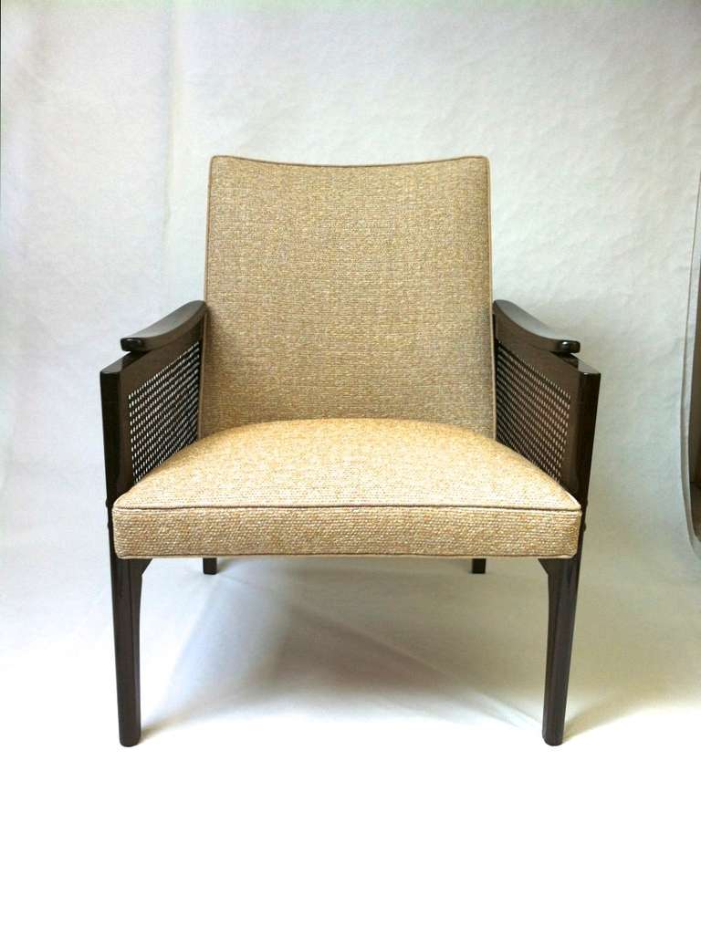 Mid-Century Modern Maurice Jallot Chic Pair of Mahogany Rattan Side Chairs, Restored For Sale