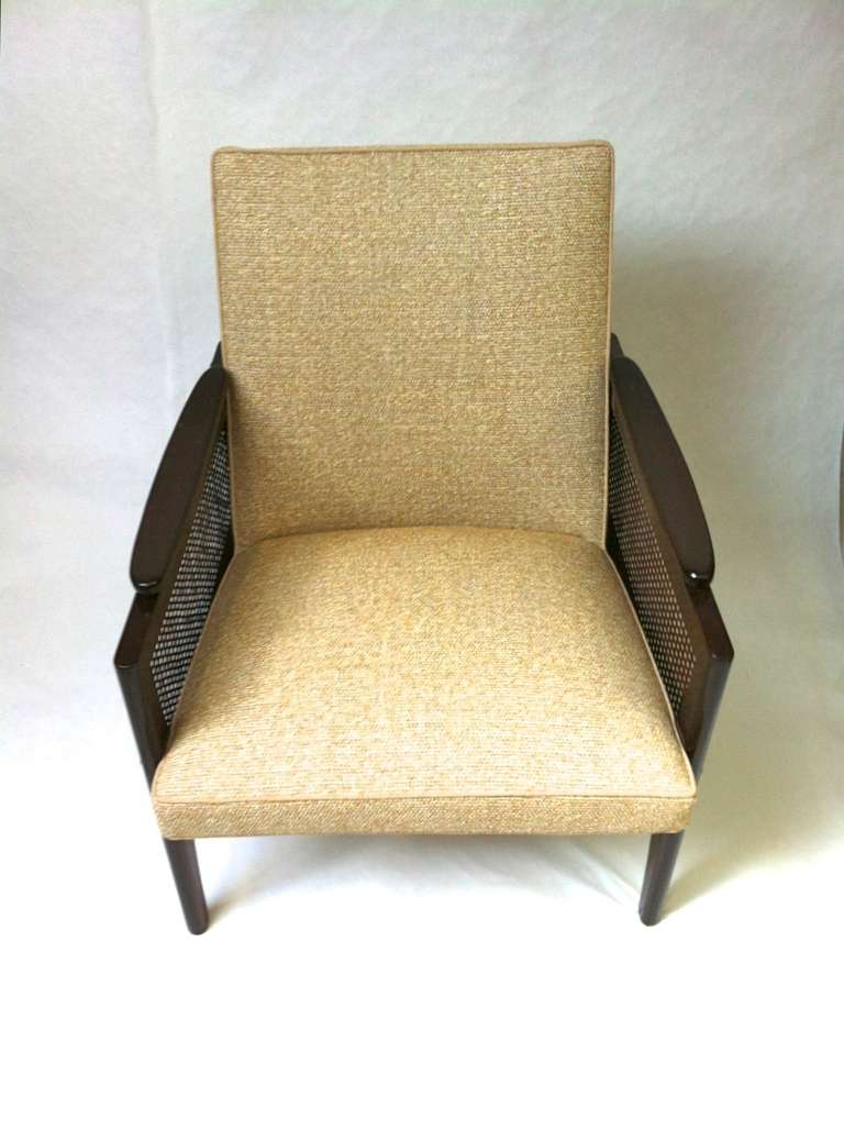 Maurice Jallot Chic Pair of Mahogany Rattan Side Chairs, Restored For Sale 2