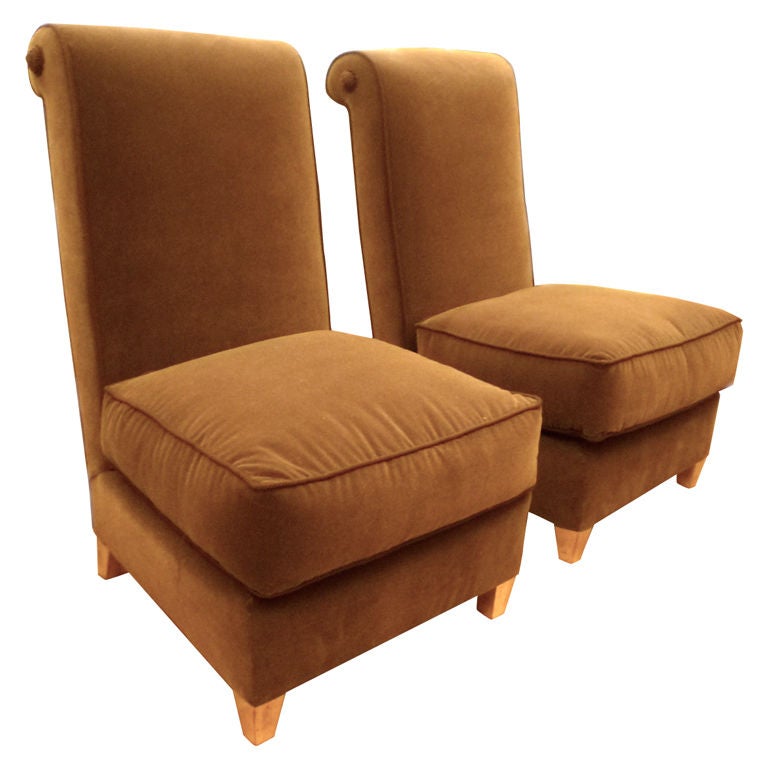  Pair of Slipper Chairs with Gold-Leaf Legs attributed to Maison Jansen For Sale