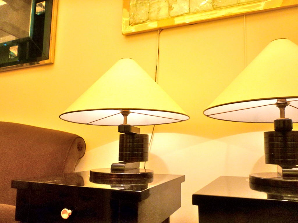 ANDRE SORNAY SIGNED Very Rare pair of nailed lamps in rosewood 5