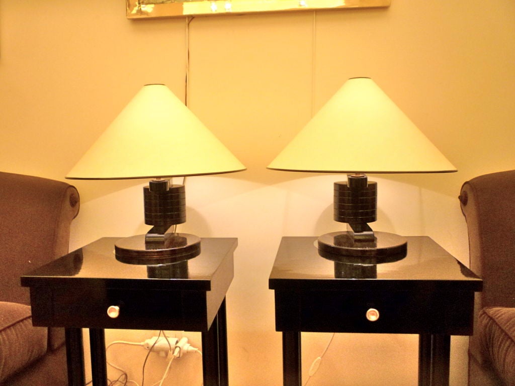 ANDRE SORNAY SIGNED Very Rare pair of nailed lamps in rosewood 3