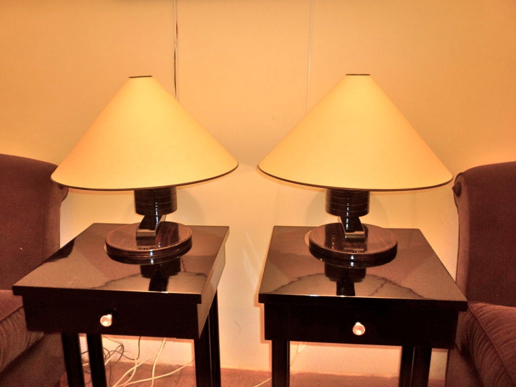 ANDRE SORNAY SIGNED Very Rare pair of nailed lamps in rosewood 4