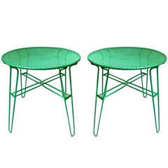 Mathieu Matégot Attributed Pair of Green Wrought Iron Side Tables