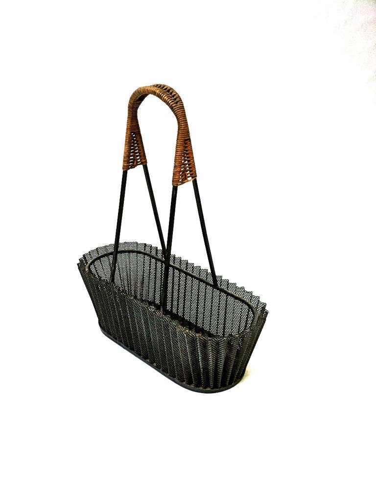French Mathieu Mategot Genuine Fruit Basket in Rattan and 