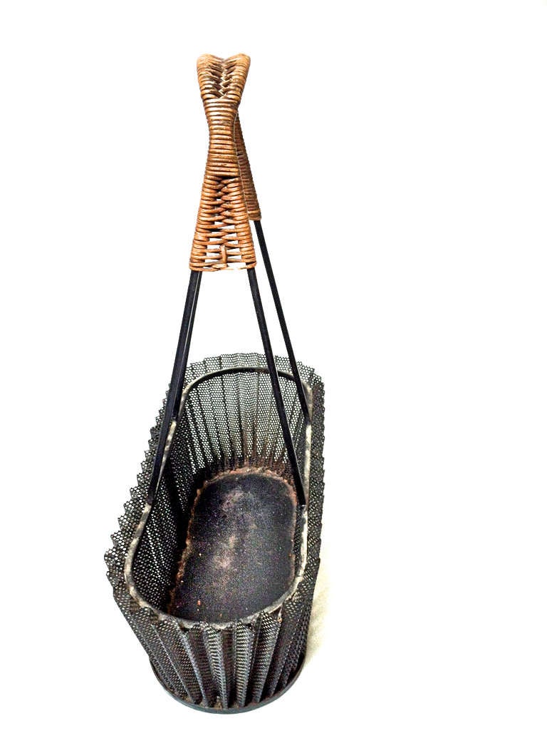 Wrought Iron Mathieu Mategot Genuine Fruit Basket in Rattan and 