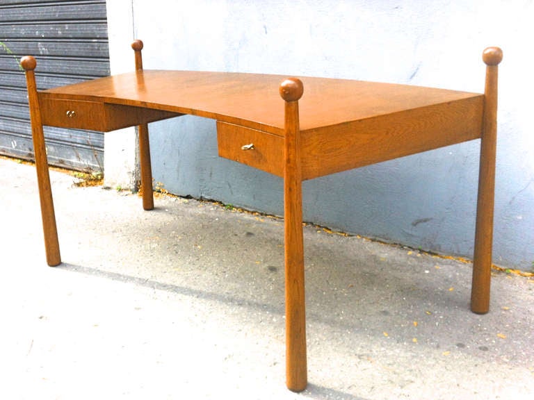 Jean Royère Documented Rarest Oak Curved Desk, Model 